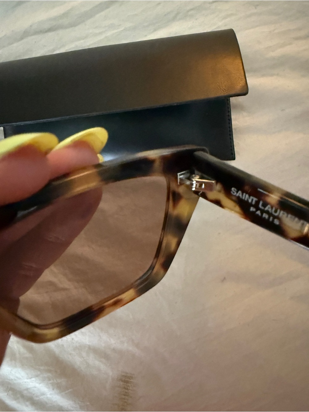 Saint Laurent Mica Tortoiseshell Sunglasses and Case - Picture 10 of 11